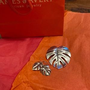 Hand made Retired NWT Monsterra pendant and hanging earring. Sterling silver.